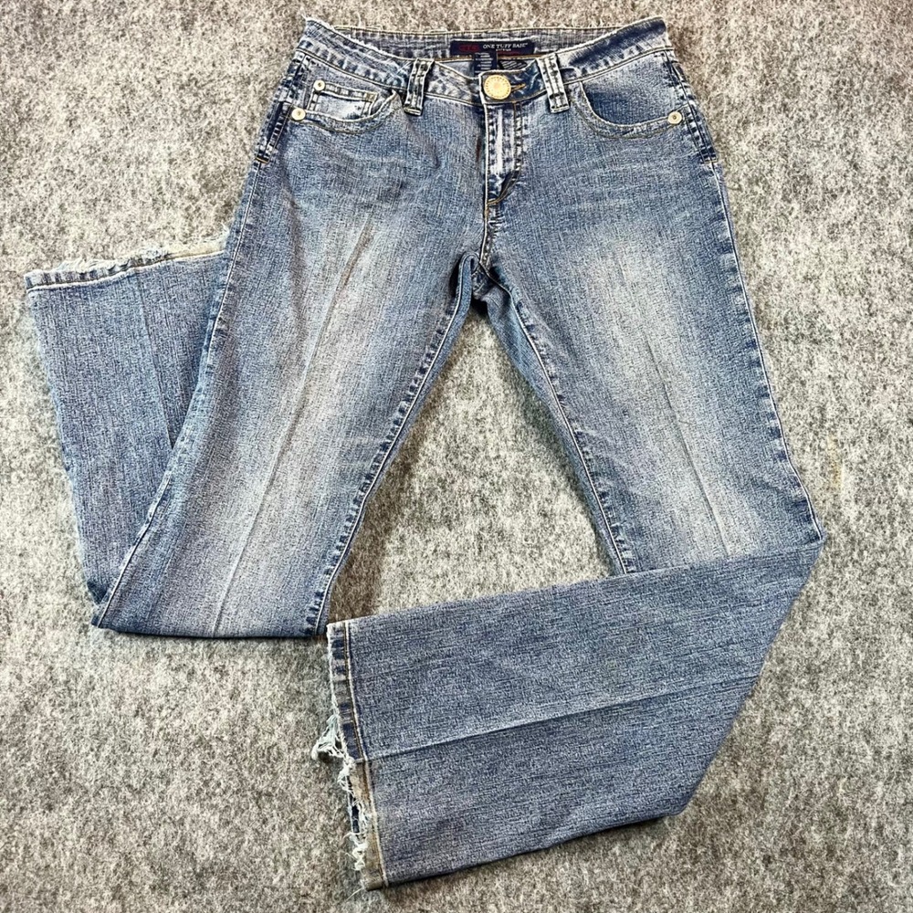 OTB One Tuff Babe Jeans Women 11/12 Blue Bootcut Raw Hem Y2K 90s Stretch Western